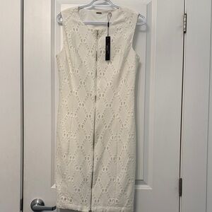 Tahari Cream Lace Midi Dress with Front Zip
